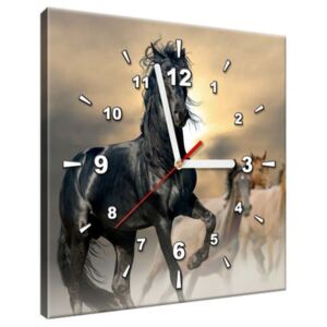 Obraz s hodinami Nádherný černý kůň 30x30cm ZP2491A_1AI