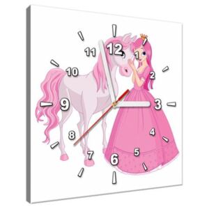 Obraz s hodinami Princezna s růžovým koníkem 30x30cm ZP3026A_1AI