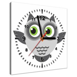 Obraz s hodinami Šedá sovička se zelenými očky 30x30cm ZP3148A_1AI