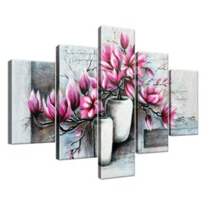 Ručně malovaný obraz Růžové magnolie ve váze 100x70cm RM3906A_5A