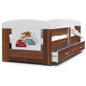 Dětská postel se šuplíkem PHILIP - 160x80 cm - havana/auta
