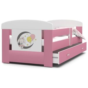 Dětská postel se šuplíkem PHILIP - 160x80 - růžová/králíček