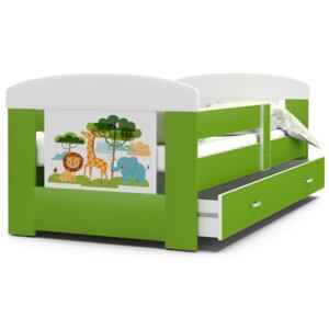 Dětská postel se šuplíkem PHILIP - 160x80 - zelená/zvířátka