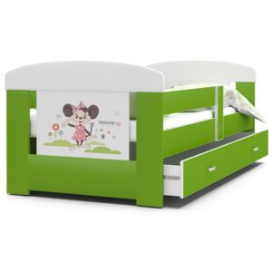 Dětská postel se šuplíkem PHILIP - 140x80 - zelená/miška