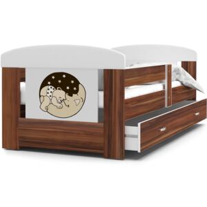 Dětská postel se šuplíkem PHILIP - 140x80 - havana/medvěd a měsíc