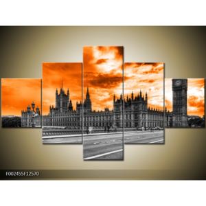 Obraz Westminsterského opatství s oranžovou oblohou (F002455F12570)