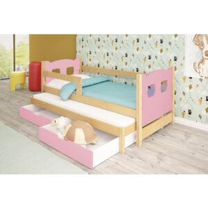 Dětská rozkládací postel se zábranou Kora - růžová
