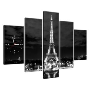 Obraz s hodinami Eiffelova věž černo-bílá 150x105cm ZP518A_5H