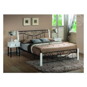 Manželská postel dvoulůžko CS4020, dřevo-kov, 160x200, bílo-černá