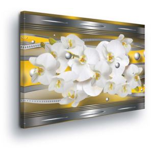 Obraz na plátně - Bílé Květy s Perlami ve Vlnách 100x75 cm