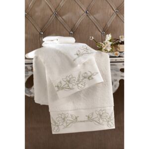 Luxusní ručník VIOLA 50 x 100 cm Smetanová / zlatá výšivka, 580 gr / m², Česaná prémiová bavlna 100%