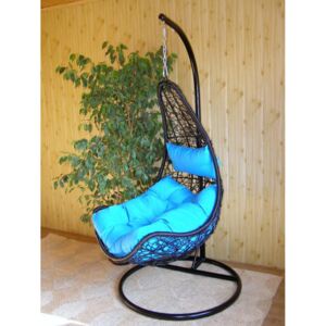 Ratan závěsné relaxační křeslo NELA - modrý sedák
