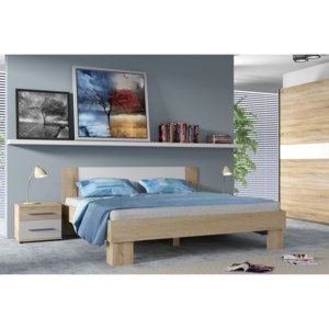 Manželská postel COCOA, 160x200, dub Sonoma/bílá