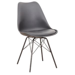 Designová moderní židle. Sedák ze šedé koženky, kovová podnož