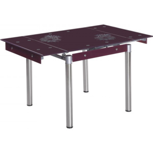 Krásný skleněný fialový jídelní stůl s chromovými nohami F1002