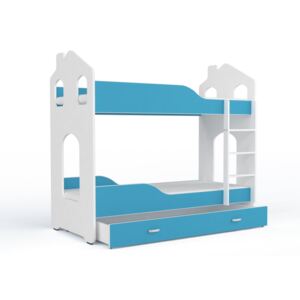 Patrová postel DOMINIK DOMEK s úložným prostorem, Modrá