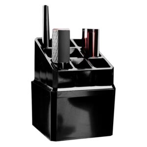 Organizér na rtěnky Compactor – 9 přihrádek, krabička na tampónky, černý plast