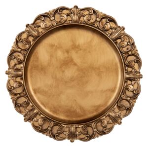 Zlato-hnědý plastový talíř s ornamenty - Ø 33*2 cm