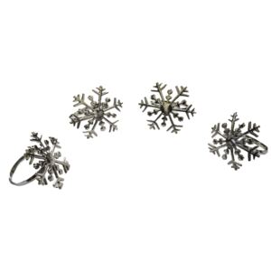 Vánoční kroužky na ubrousky Vločky 16,5 x 5 x 5 cm, stříbrná