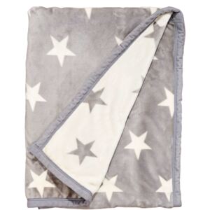 STARS Flanelová deka s hvězdami - šedá/bílá