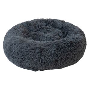 Tmavě šedý fluffy pelíšek - 70x70x26 cm (Oválný pelíšek z příjemného hřejivého plyše, který je hebký na dotek. Pelíšek je v tmavě šedé barvě.)