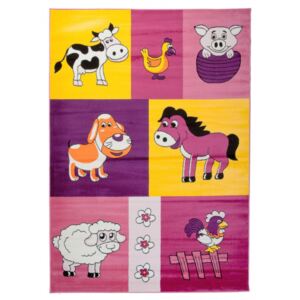 Dětský kusový koberec Zvířata z farmy fialový, Velikosti 100x160cm