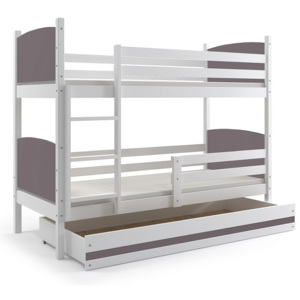 Patrová postel BRENEN + matrace + rošt ZDARMA, 80x160, bílý, grafitová