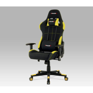 Kancelářská židle, houpací mech., černá + žlutá látka, kovový kříž