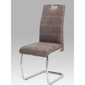 Autronic Jídelní židle, hnědá látka COWBOY, bílé prošití, kov chrom HC-483 BR3