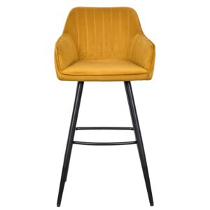 Moebel Living Hořčicově žlutá sametová barová židle Sige 102 cm