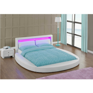 Ultramoderní manželská postel 180x200 cm s roštem a LED osvětlením bílá ekokůže TK3008