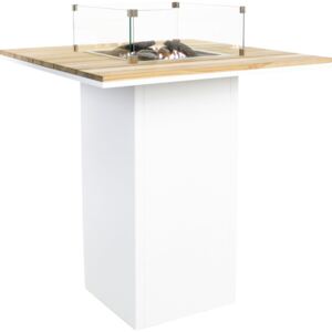 Stůl s plynovým ohništěm COSI- typ Cosiloft barový stůl bílý rám / deska teak
