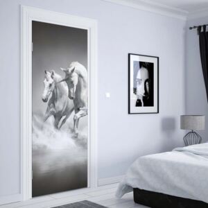 GLIX Fototapeta na dveře - Unicorns Horses Black And White | 91x211 cm