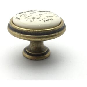 Tulip Nábytková knopka PARIS staromosaz/ krémový porcelán s motivem