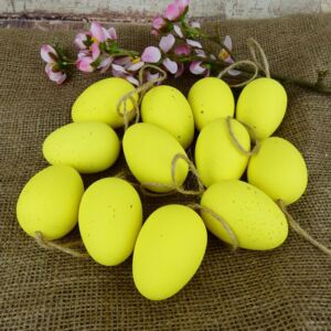 Velikonoční plastová dekorační vajíčka žlutá- 6 cm, 12 ks