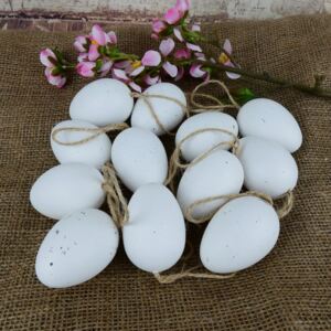Velikonoční plastová dekorační vajíčka bílá- 6 cm, 12 ks