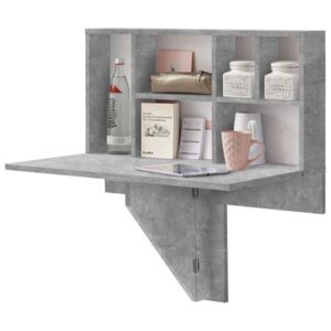 FMD Nástěnný sklopný stolek s poličkou betonově šedý