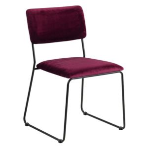 Čalouněná jídelní židle v barvě bordó s černou kovovou konstrukcí SET 2 ks DO283