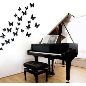 Samolepka na zeď "Plastové 3D Motýli - Černé" 12ks 5-10 cm