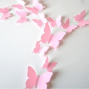 Samolepka na zeď "Plastové 3D Motýli - Růžové" 12ks 5-10 cm