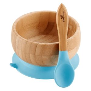 Dětská bambusová miska s přísavkou a lžičkou | modrá - Avanchy