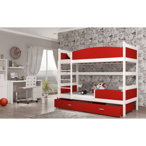 Dětská patrová postel SWING + matrace + rošt ZDARMA, 180x80, bílý/červený
