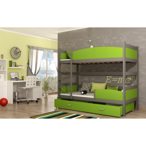 Dětská patrová postel SWING + matrace + rošt ZDARMA, 180x80, šedý/zelený