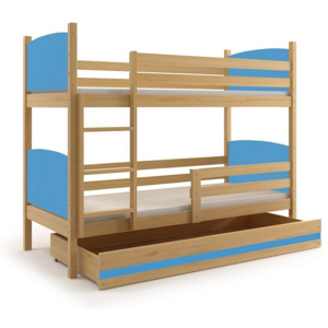 Patrová postel BRENEN + matrace + rošt ZDARMA, 80x190, borovice, blankytná