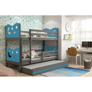 Patrová postel KAMIL 3 + matrace + rošt ZDARMA, 80x160, grafit, blankytná