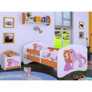 Dětská postel bez šuplíku 180x90cm PRINCEZNA A JEDNOROŽEC - oranžová