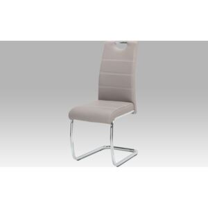 Autronic Jídelní židle, béžová ekokůže, bílé prošití, kov chrom AUHC-481 LAN