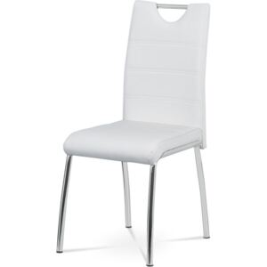 Jídelní židle - bílá ekokůže, kovová chromovaná podnož