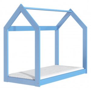 ČistéDrevo Dřevěná postel domeček 160 x 80 cm modrá + rošt