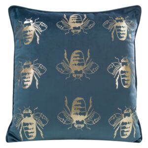 Sametový povlak na polštář se symetrickým potiskem včel - modrý